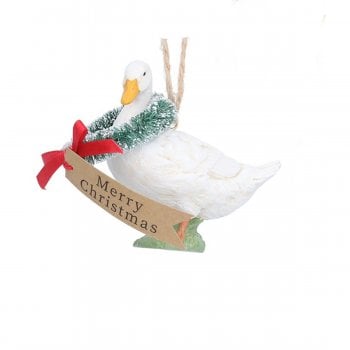 Gisela Graham  Goose with Merry Christmas Wreath Christmas Tree Decoration