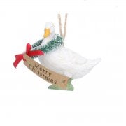 Gisela Graham Goose with Merry Christmas Wreath Christmas Tree Decoration