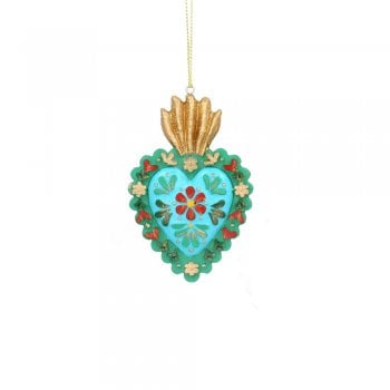 Gisela Graham  Green Carnival Floral Heart with Crown Christmas Tree Decoration