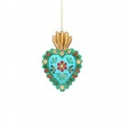 Gisela Graham Green Carnival Floral Heart with Crown Christmas Tree Decoration