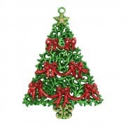 Gisela Graham Green Glitter Christmas Tree With Red Bows Tree Decoration