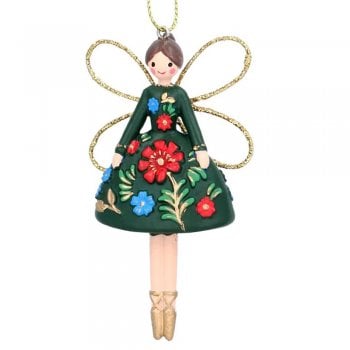 Gisela Graham  Green Resin Folk Art Fairy Christmas Tree Decoration