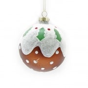 Gisela Graham Handpainted Glass Christmas Pudding Glass Bauble Christmas Tree Decoration