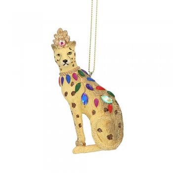 Gisela Graham  Jewelled Cheetah with Leaf Collar Christmas Tree Decoration