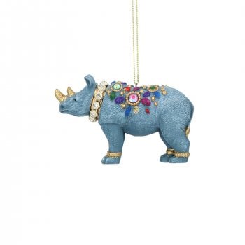Gisela Graham  Jewelled Rhino with Necklace Christmas Tree Decoration