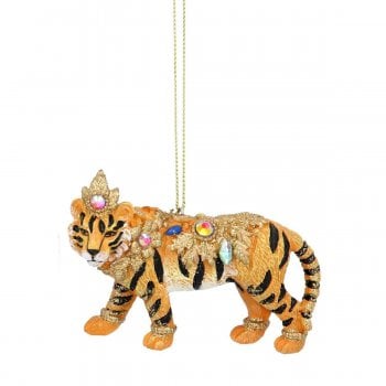 Gisela Graham  Jewelled Tiger with Collar Christmas Tree Decoration