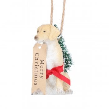 Gisela Graham  Labrador Dog with Merry Christmas Wreath Christmas Tree Decoration