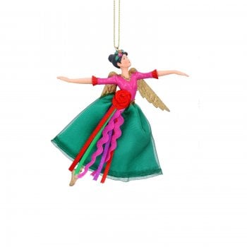 Gisela Graham  Large Colourful Carnival Fairy (Green Skirt) Christmas Tree Decoration