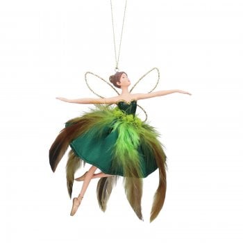 Gisela Graham  Large Green Feather Skirt Flying Fairy Christmas Tree Decoration