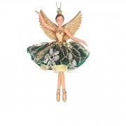 Gisela Graham Large Green & Gold Velvet & Lace Fairy (arms out)  Christmas Tree Decoration