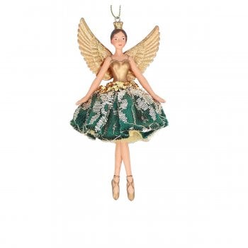 Gisela Graham  Large Green & Gold Velvet & Lace Fairy (arms side)  Christmas Tree Decoration