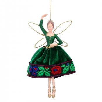 Gisela Graham  Large Green Velvet Dress Folk Art Fairy Christmas Tree Decoration