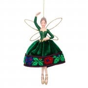 Gisela Graham Large Green Velvet Dress Folk Art Fairy Christmas Tree Decoration