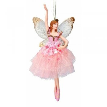 Gisela Graham  Large Pink Fairy Princess (Arm Up) Christmas Tree Decoration