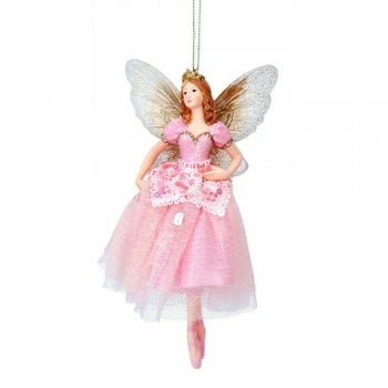 Gisela Graham  Large Pink Fairy Princess (Handonhip) Christmas Tree Decoration