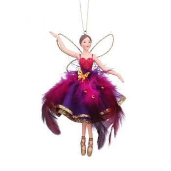 Gisela Graham  Large Purple Feather Skirt Fairy Christmas Tree Decoration