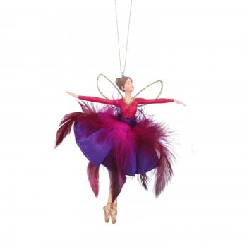 Gisela Graham  Large Purple Feather Skirt Flying Fairy Christmas Tree Decoration