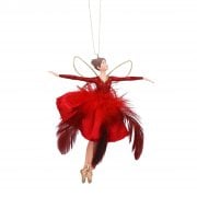 Gisela Graham Large Red Feather Skirt Flying Fairy Christmas Tree Decoration