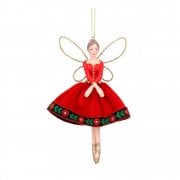 Gisela Graham Large Red Velvet Dress Folk Art Fairy Christmas Tree Decoration