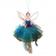 Gisela Graham Large Teal Feather Skirt Fairy Christmas Tree Decoration