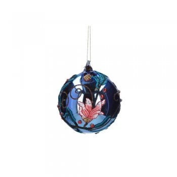 Gisela Graham  Lilac Embroidered Applique Bauble Christmas Tree Decoration