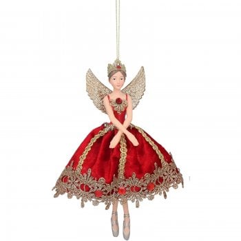 Gisela Graham  Luxury Red Velvet Fabric Large Fairy Christmas Tree Decoration