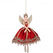 Gisela Graham Luxury Red Velvet Fabric Large Fairy Christmas Tree Decoration