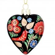Gisela Graham Matt Black Folk Art Floral Heart Christmas Tree Decoration