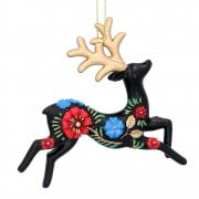 Gisela Graham Matt Black Folk Art Floral Stag Christmas Tree Decoration
