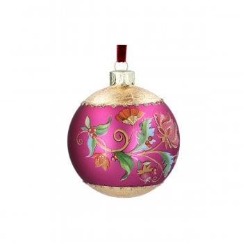 Gisela Graham  Matt Plum and Gold Floribunda Glass Bauble Christmas Tree Decoration