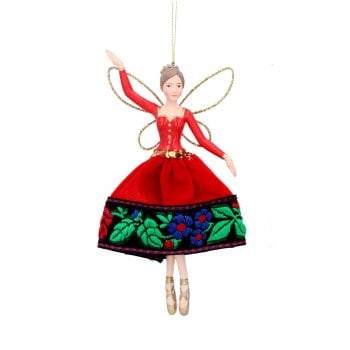Gisela Graham  Medium Red Velvet Dress Folk Art Fairy Christmas Tree Decoration
