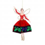 Gisela Graham Medium Red Velvet Dress Folk Art Fairy Christmas Tree Decoration