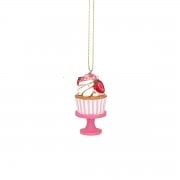 Gisela Graham Mini Resin Cake on a Stand (Pink and White Stripe) Christmas Tree Decoration