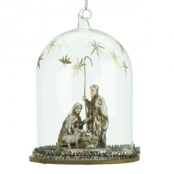 Gisela Graham  Nativity Scene Glass Dome Christmas Tree Decoration