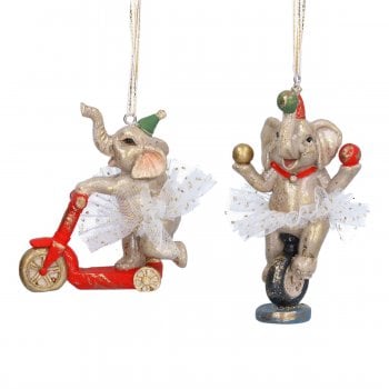 Gisela Graham  Pair of Performing Circus Elephants in Tutu's Hanging Christmas Decoration