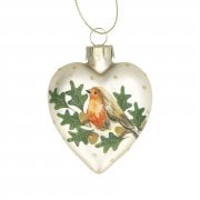 Gisela Graham Pale Gold Glass Heart with Robin and Oak Christmas Tree Decoration