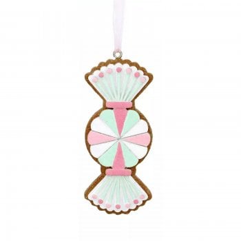 Gisela Graham  Pastel Coloured Gingerbread Sweet (Pale Green) Christmas Tree Decoration