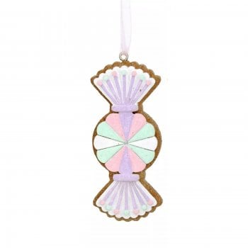 Gisela Graham  Pastel Coloured Gingerbread Sweet (Pale Lilac) Christmas Tree Decoration