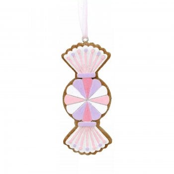 Gisela Graham  Pastel Coloured Gingerbread Sweet (Pale Pink) Christmas Tree Decoration