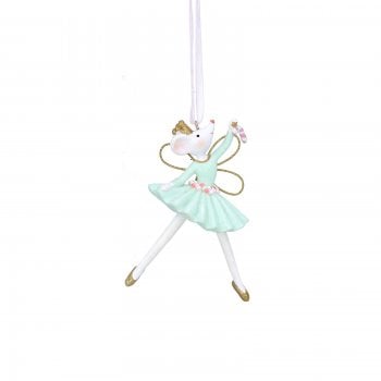 Gisela Graham  Pastel Resin Ballerina Mouse with a Pale Green Dress Christmas Tree Decoration