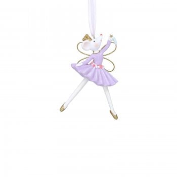 Gisela Graham  Pastel Resin Ballerina Mouse with a Pale Lilac Dress Christmas Tree Decoration