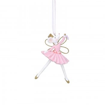Gisela Graham  Pastel Resin Ballerina Mouse with a Pale Pink Dress Christmas Tree Decoration