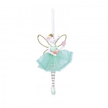 Gisela Graham  Pastel Resin & Fabric Tutu Ballerina Mouse (Pale Green)  Christmas Tree Decoration