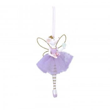 Gisela Graham  Pastel Resin & Fabric Tutu Ballerina Mouse (Pale Lilac)  Christmas Tree Decoration