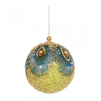 Gisela Graham  Peacock Embroidered and Sequin Bauble Christmas Tree Decoration