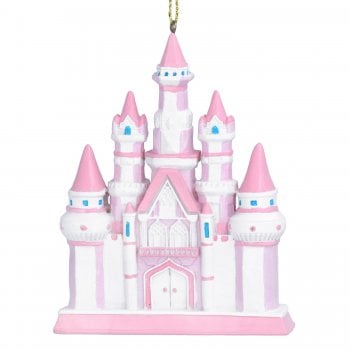 Gisela Graham  Pink and White Fairytale Castle Resin Christmas Tree Decoration