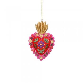 Gisela Graham  Pink Carnival Floral Heart with Crown Christmas Tree Decoration