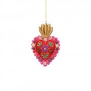 Gisela Graham Pink Carnival Floral Heart with Crown Christmas Tree Decoration