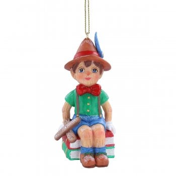 Gisela Graham  Pinocchio sitting on books Resin Christmas Tree Decoration