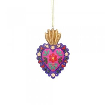 Gisela Graham  Purple Carnival Floral Heart with Crown Christmas Tree Decoration